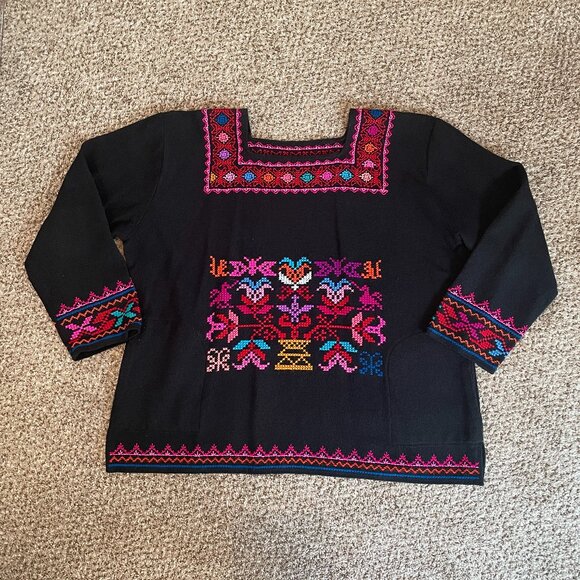Size XL embroidered Hueyapan Puebla acrilan sweater - Picture 2 of 10